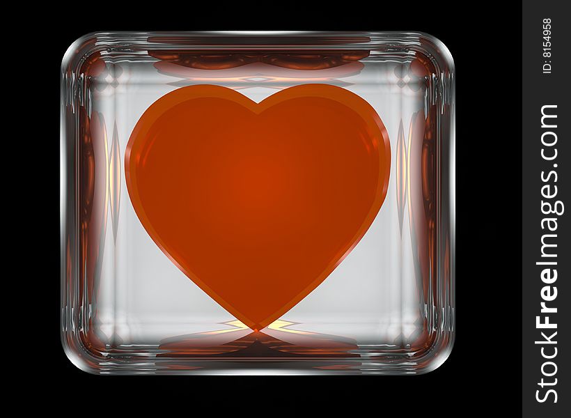 Red heart in glass box