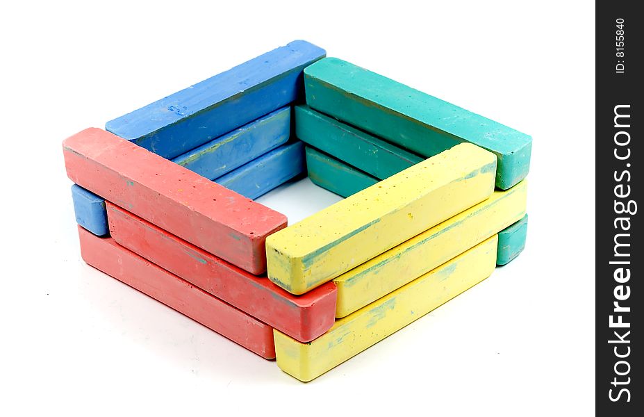 Square from childrens colored chalk on white