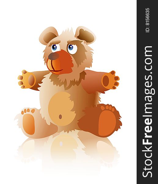 Brown sitting bear on a white background