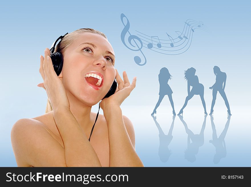 Happiness young women in headphones