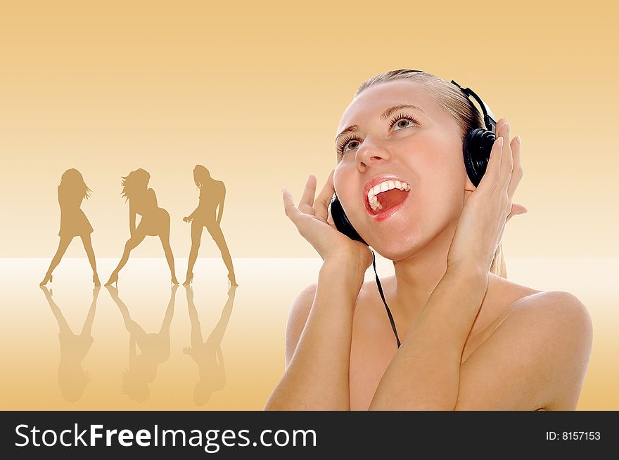 Happiness young women in headphones