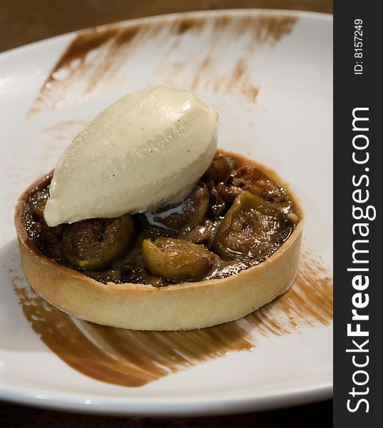 Organic pecan and fig tart with vanilla bean ice cream