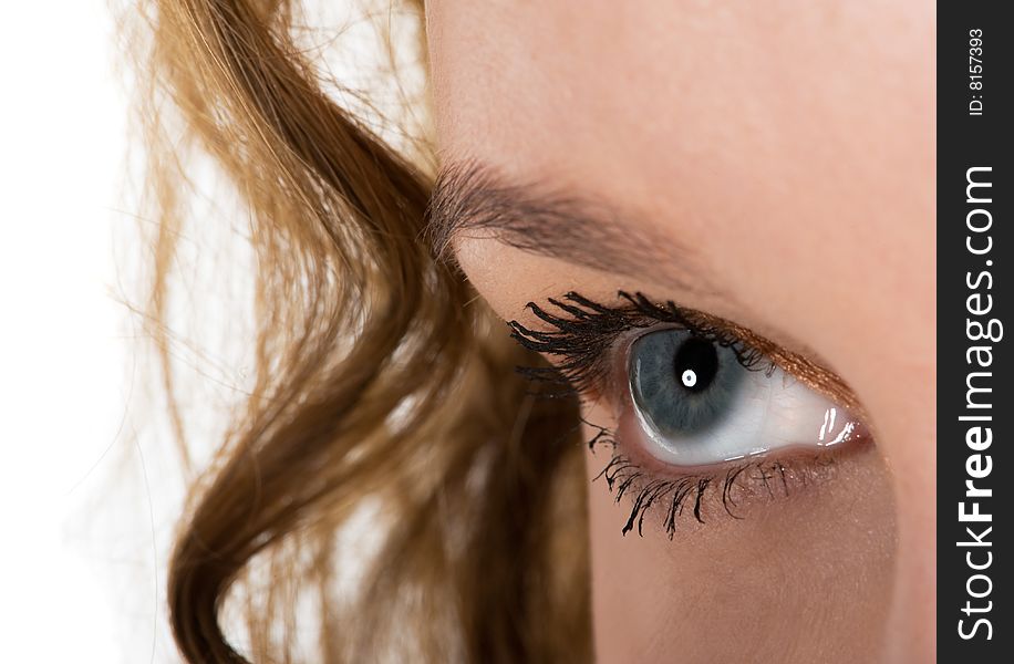 Close up of a beautiful girls blue eye