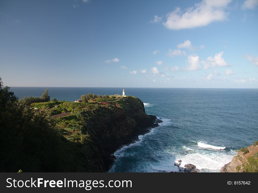 View of the rocky cliff on which the Kilauae Lighthouse was built. View of the rocky cliff on which the Kilauae Lighthouse was built