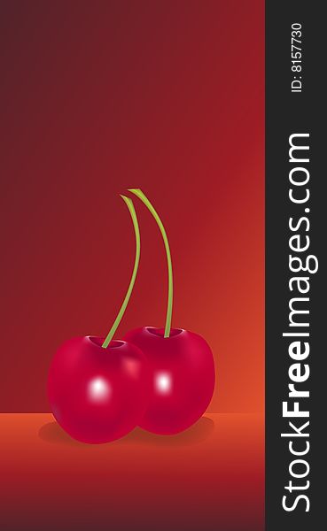 Isolated cherries on dark background with shadow.  Vector file. Isolated cherries on dark background with shadow.  Vector file.