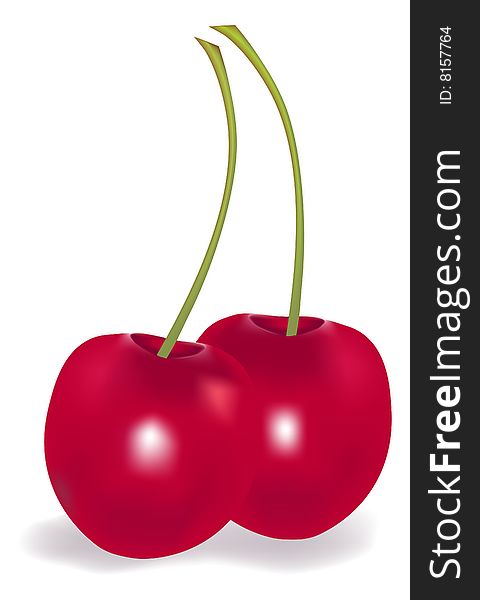 Isolated cherries on white background with shadow. Vector file. Isolated cherries on white background with shadow. Vector file.