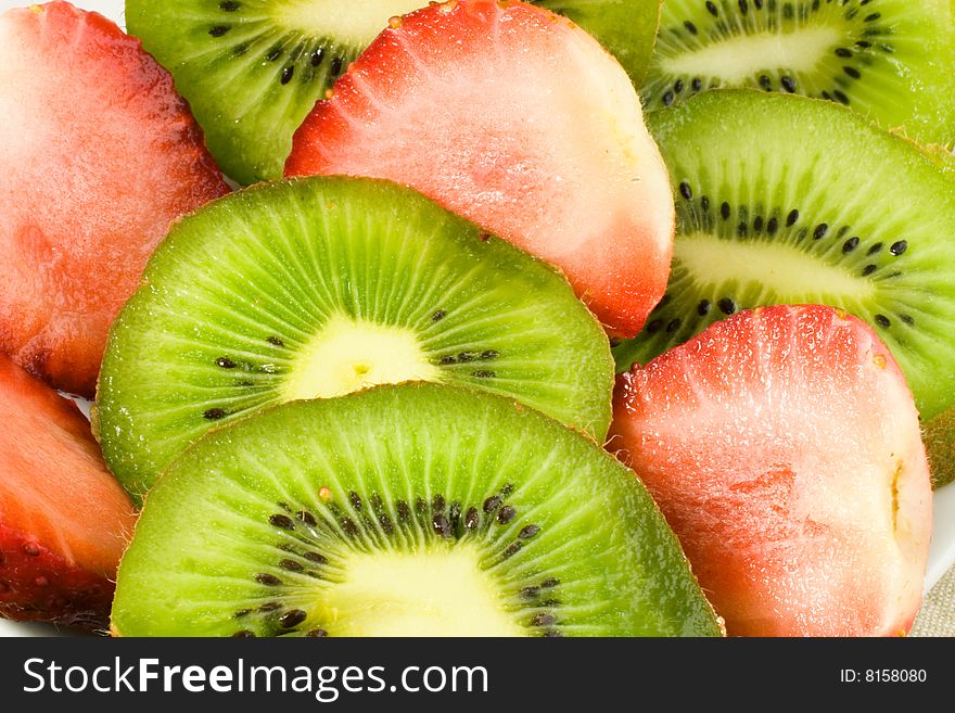 Bright slices of kiwi and strawberry. Bright slices of kiwi and strawberry