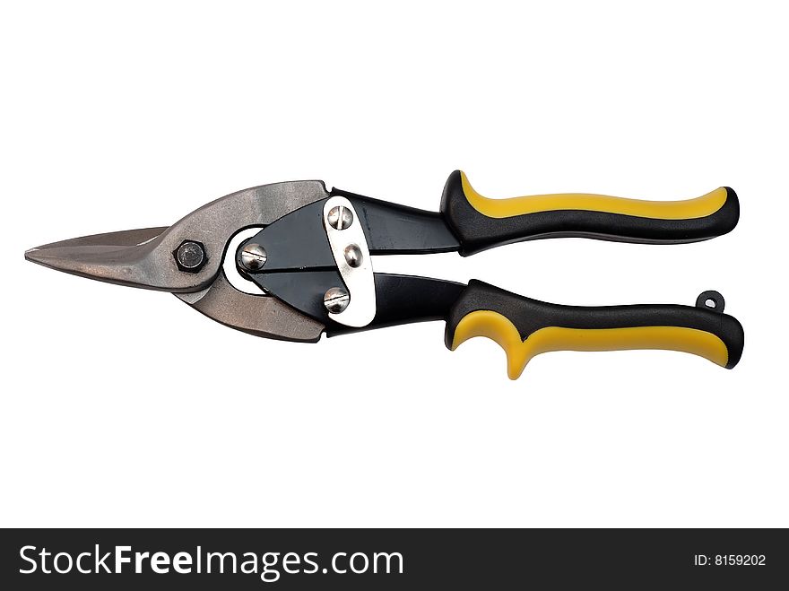 Shears for steel plate cutting isolated over white