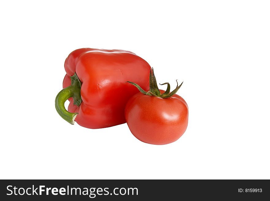 Pepper And Tomato   On A White Background.