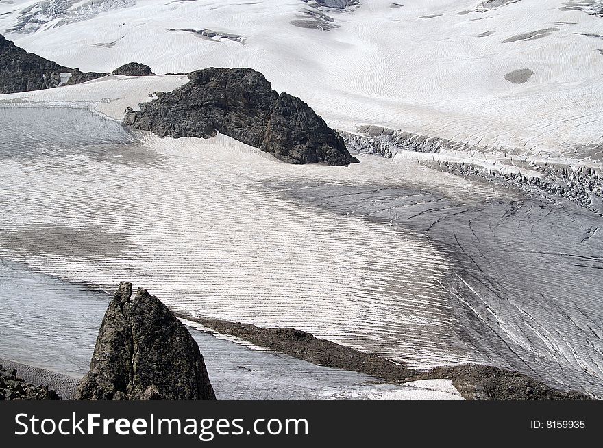 Mountain glacier. Caucasus Mountains. Digoriya