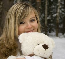 Ekaterina With Bear. Stock Image