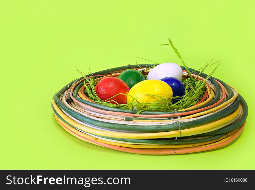 Easter eggs in decorative nest