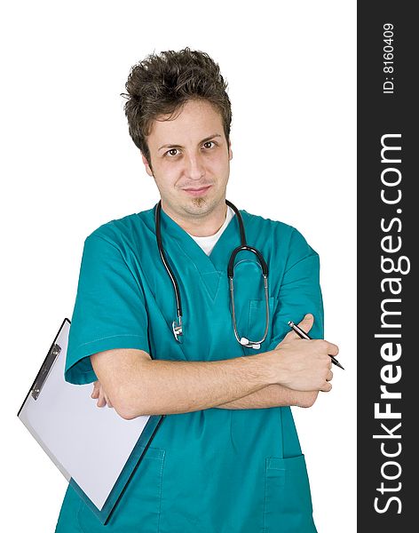 Young doctor with green gown