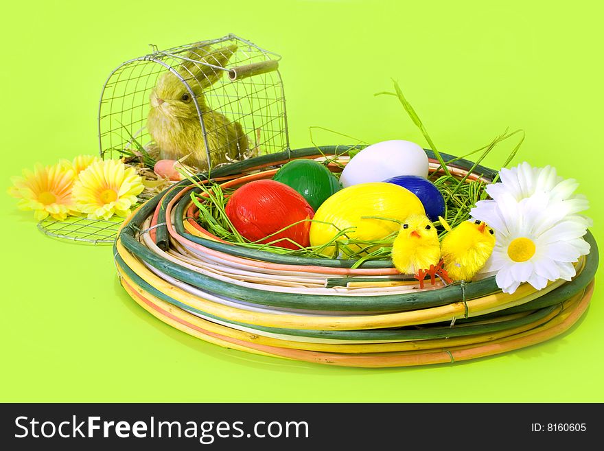 Easter decoration on green background