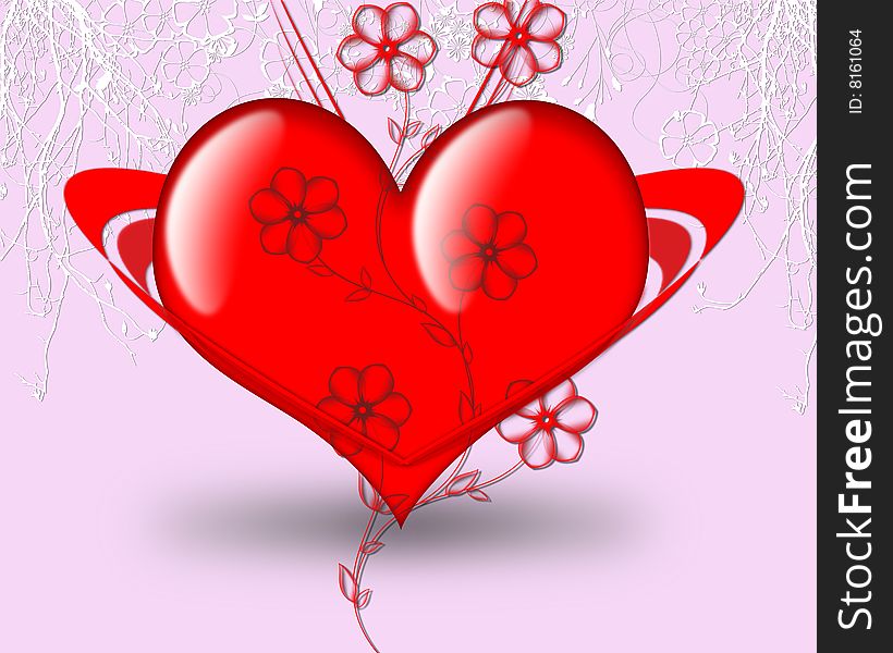 Card to the Valentine day. Heart - a symbol of love and attitudes{relations}.