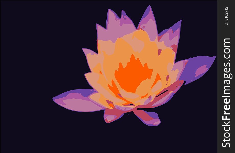 A abstract  rendering of a water lilly isolated on black.