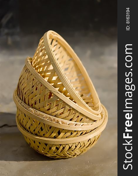 The three baskets bowl made from cutting of bamboo. The three baskets bowl made from cutting of bamboo