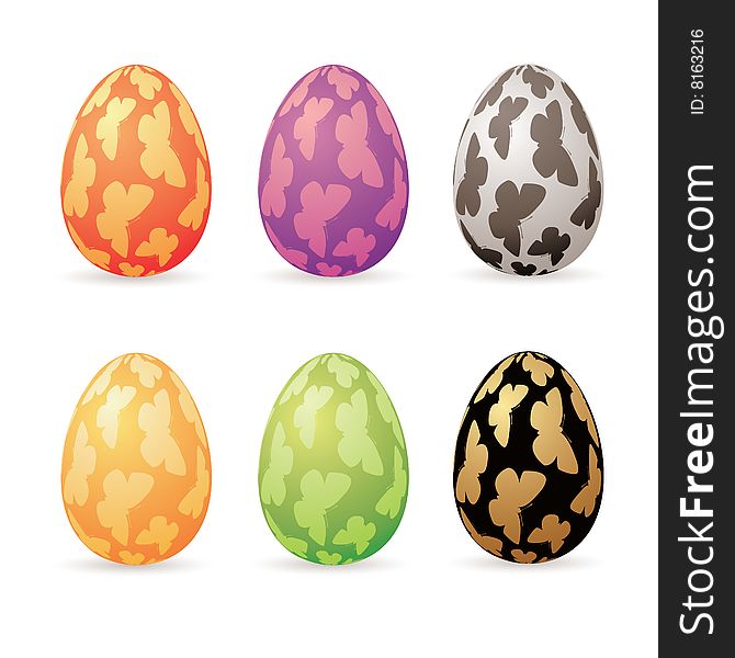 Multicolored Easter Eggs With Butterflys. Multicolored Easter Eggs With Butterflys