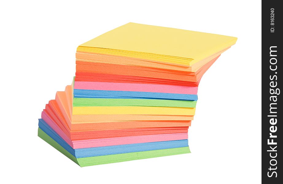 A figured stack of multicolored notes  on white background