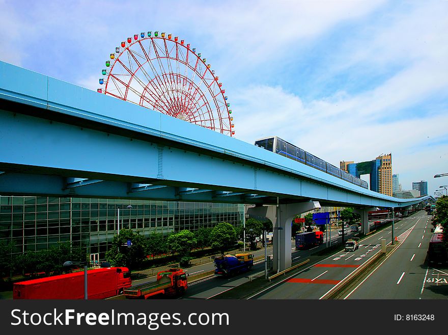 Tokyo Street Viaduct And The Ferris Wheel