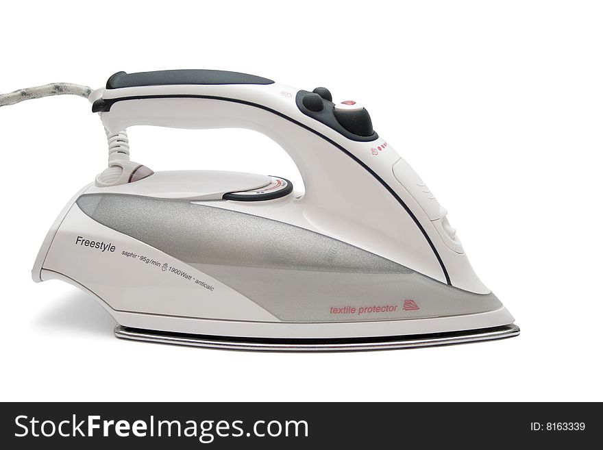An electric iron on a white background