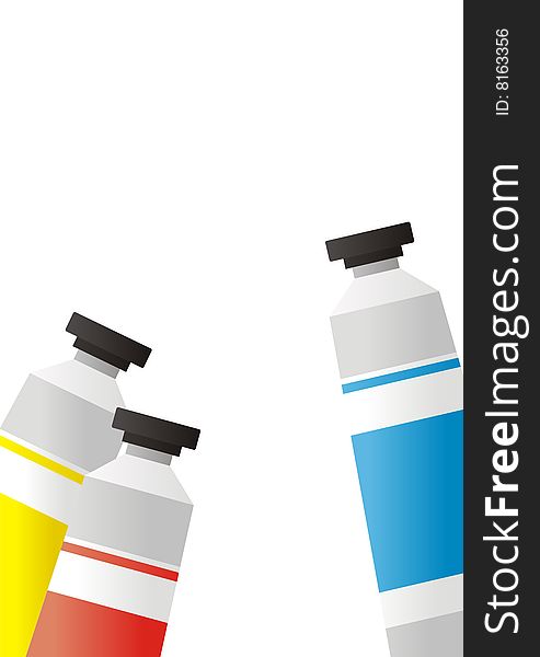 On a white background three tubes with a paint are located. They are in the bottom part of a composition. On tubes colour labels. On a white background three tubes with a paint are located. They are in the bottom part of a composition. On tubes colour labels.