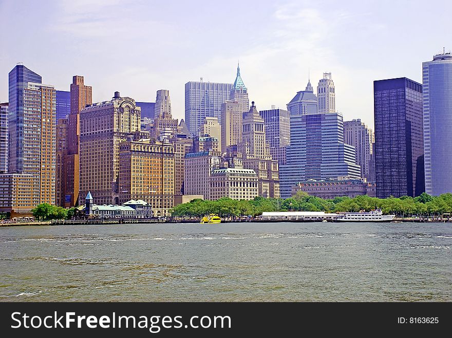 Cityscape of New York City from river. Cityscape of New York City from river