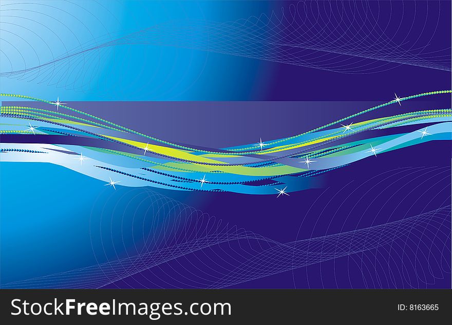 Waves and stars. Abstract background for card. Vector