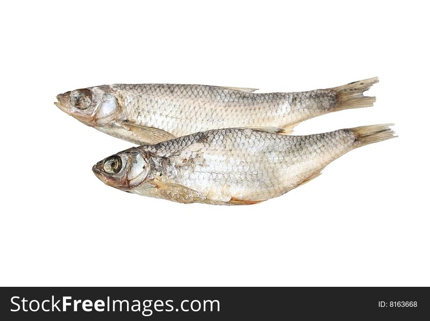 Isolated dried fishes on the white background