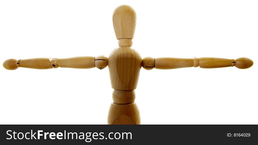 A man with the wooden background isolated on white;. A man with the wooden background isolated on white;