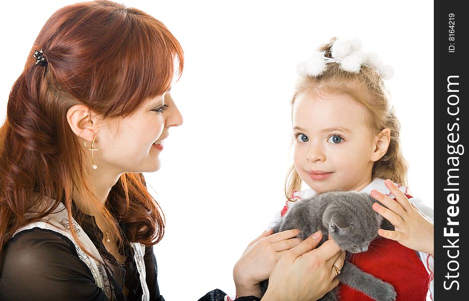 Mother and daughter. Isolated on white background. Mother and daughter. Isolated on white background