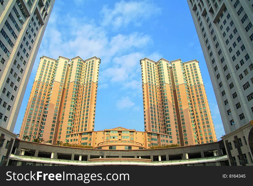 Modern buildings against blue sky