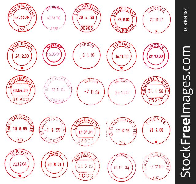 Red Circular Postage Stamps