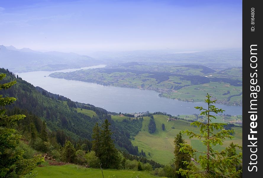 Swiss Alpine lake of Luzern from the Rigi kulm. Swiss Alpine lake of Luzern from the Rigi kulm