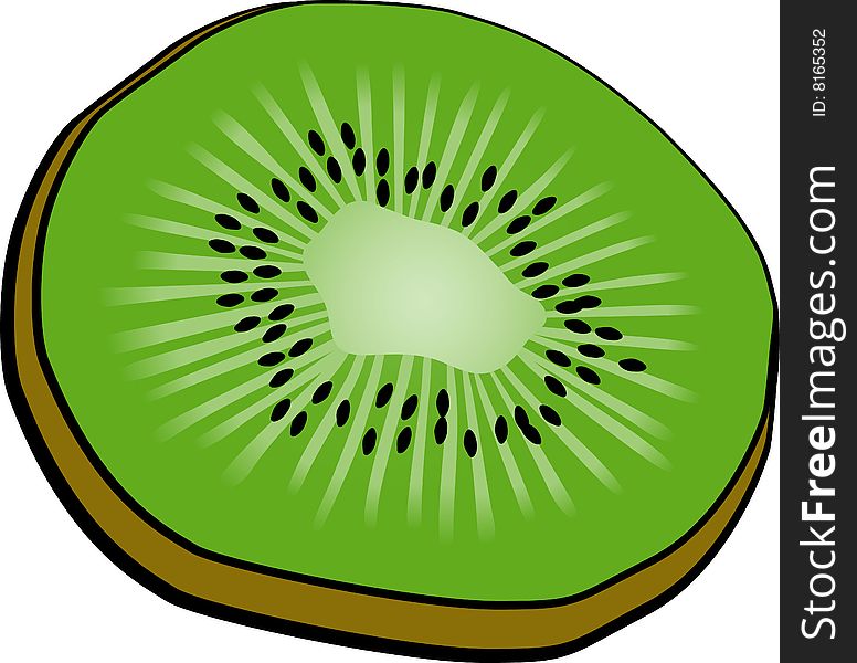 A slice of kiwi fruit rendered with 3 spot colors.