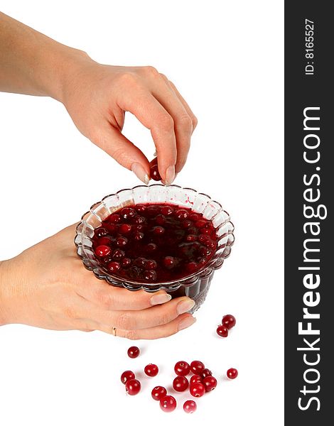 Bowl With Berry Jam In Female Hands