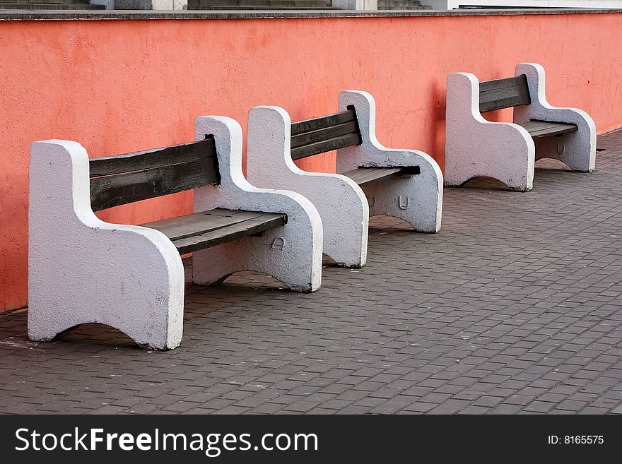 Three benches with concrete hand-rail