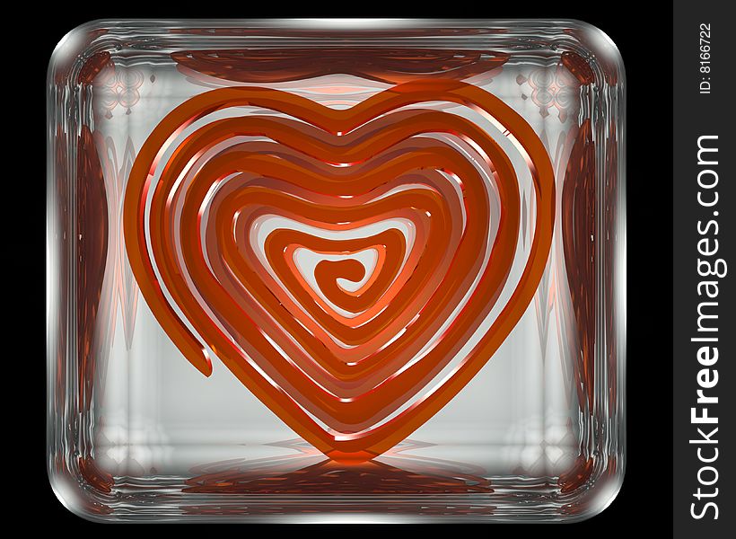 Red heart on glass box