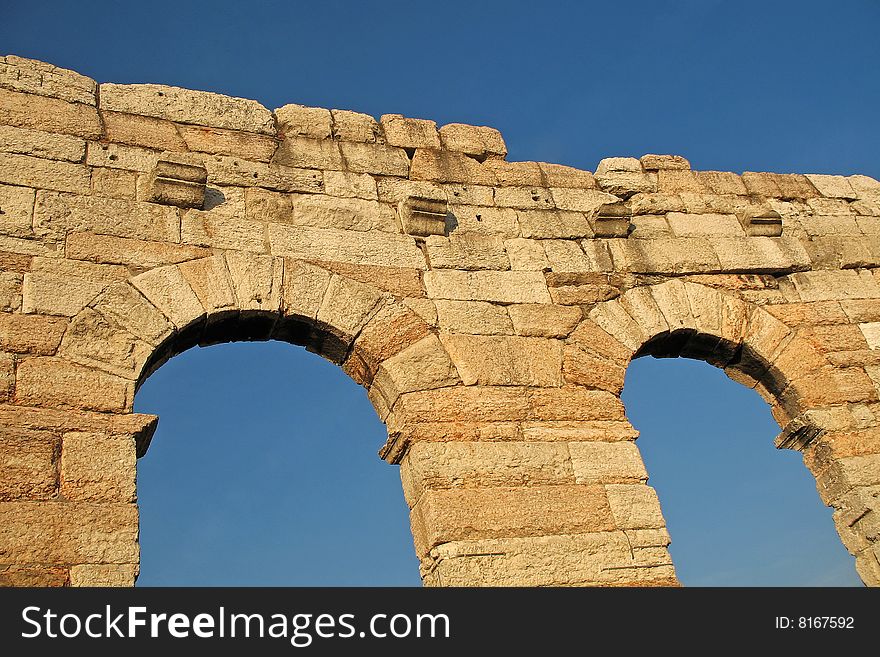 Architecture stone arch from Verona's Roman Arena. Architecture stone arch from Verona's Roman Arena