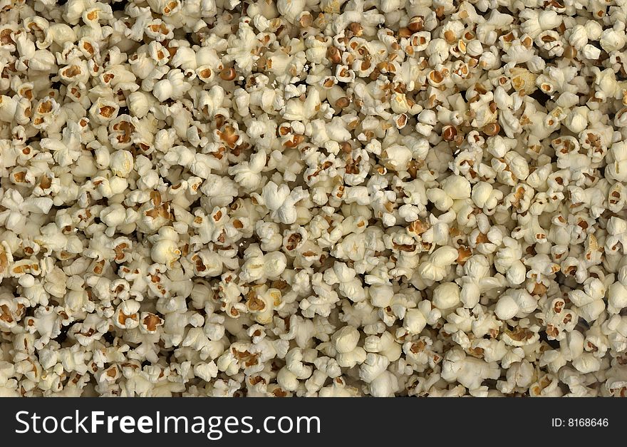 Scan of popped popcorn sometimes eaten in movie theaters