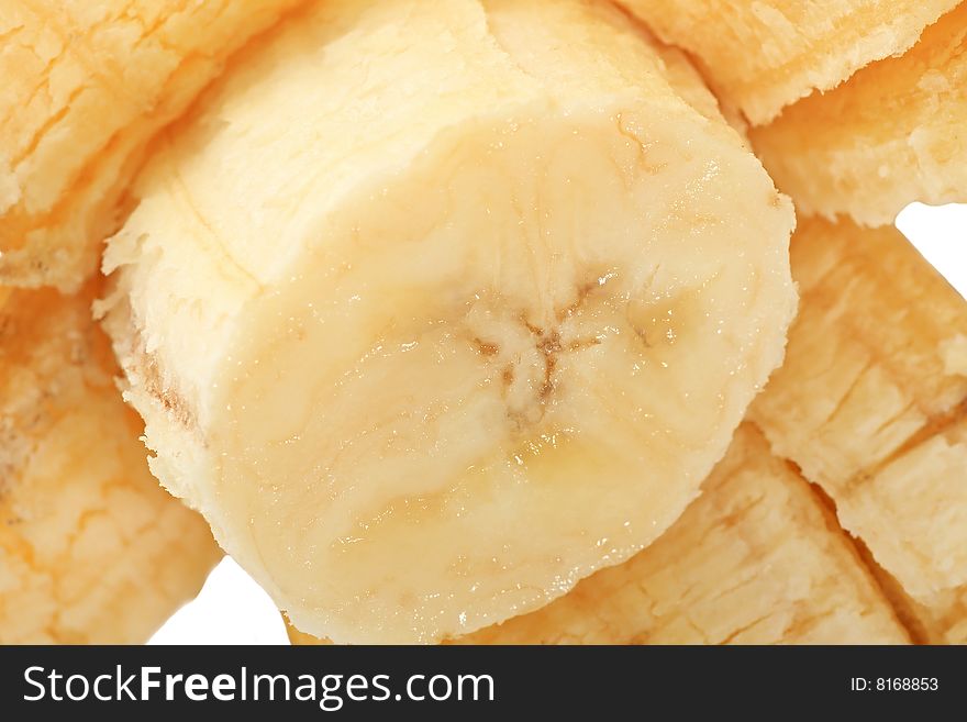 A banana is cut by rings in a skin. A banana is cut by rings in a skin.