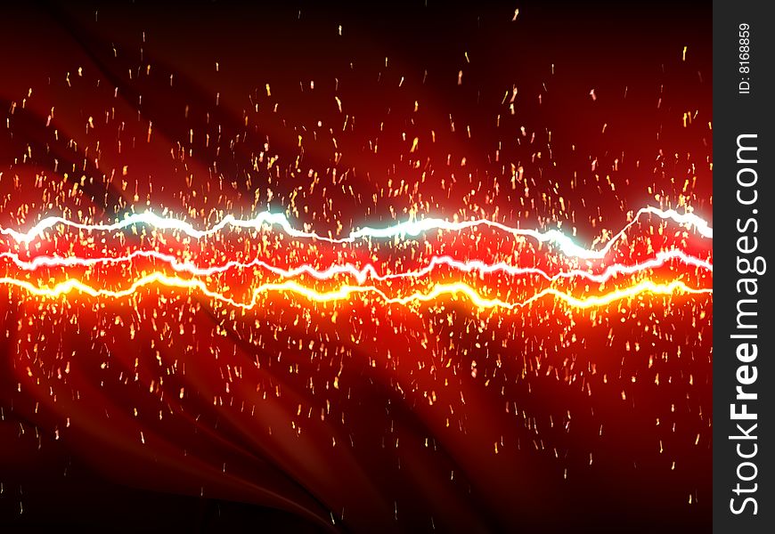 Lightnings on red background with sparks