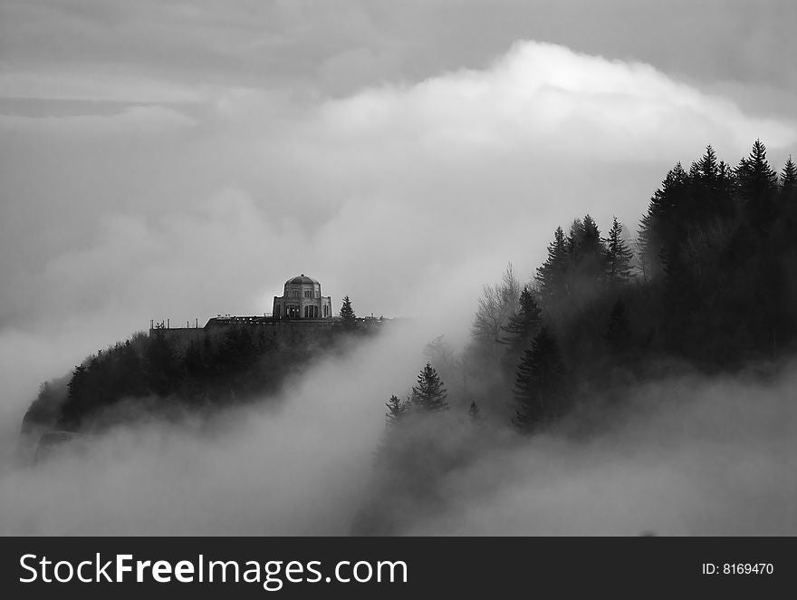 The Vista House on Crown Point, seen from Chanticleer Point in the Columbia River Gorge. The Vista House on Crown Point, seen from Chanticleer Point in the Columbia River Gorge.