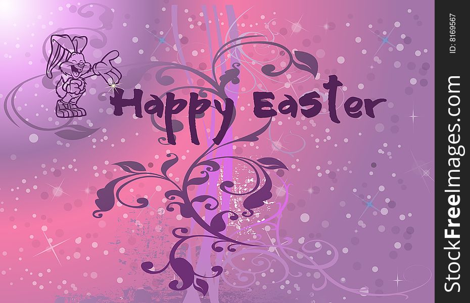 Happy Easter Illustration with a bunny and flowers on colorful background. Happy Easter Illustration with a bunny and flowers on colorful background