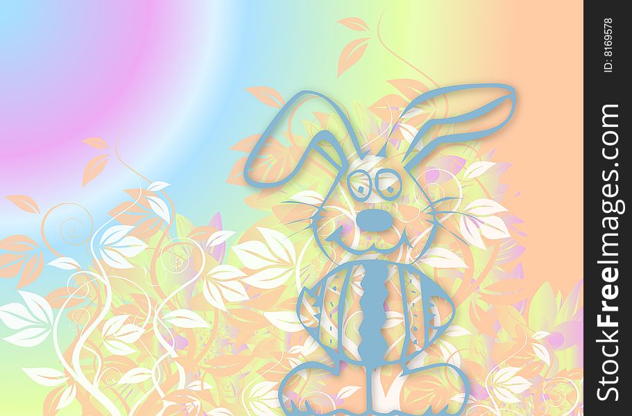 Illustration for Easter with a bunny and flowers on colourful background. Illustration for Easter with a bunny and flowers on colourful background