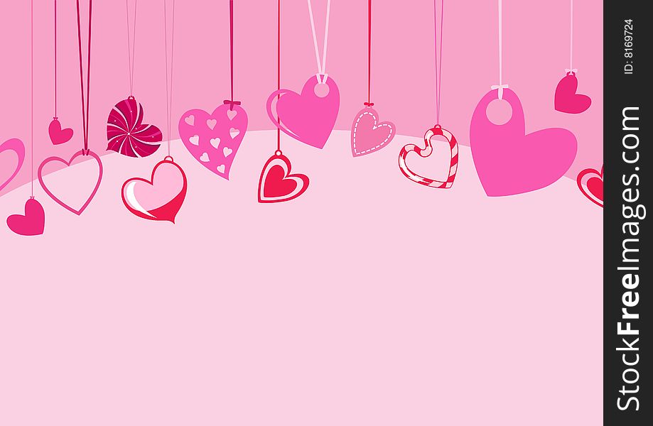 Vector illustration of Valentine's Day background, decorated with beautifull hearts.