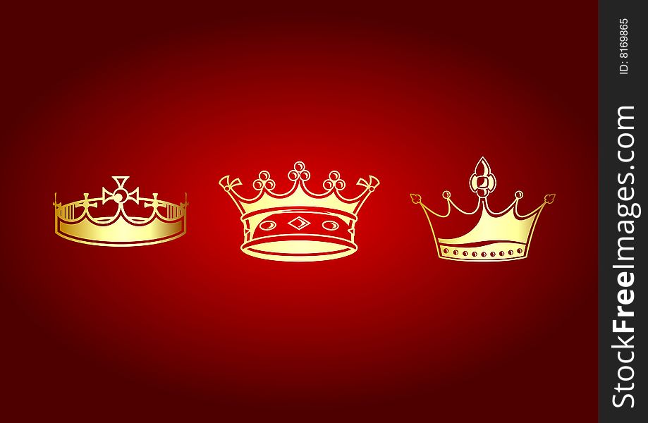 Vector illustration of beautifull crowns set on the red background.