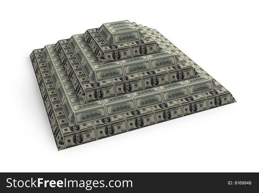 Financial dollar pyramid, 3d render isolated on white