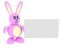 Pink Bunny With Blank Card Stock Photography