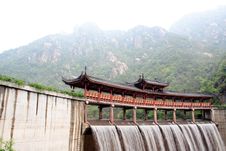Chinese Temple With Waterfall Stock Photo Chinese Temple With Waterfall Stock Photo